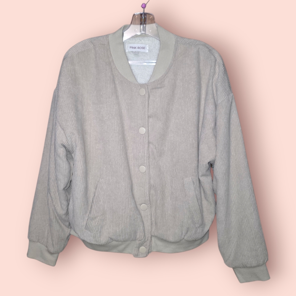 ^ Pink Rose Women's Beige Bomber Jacket